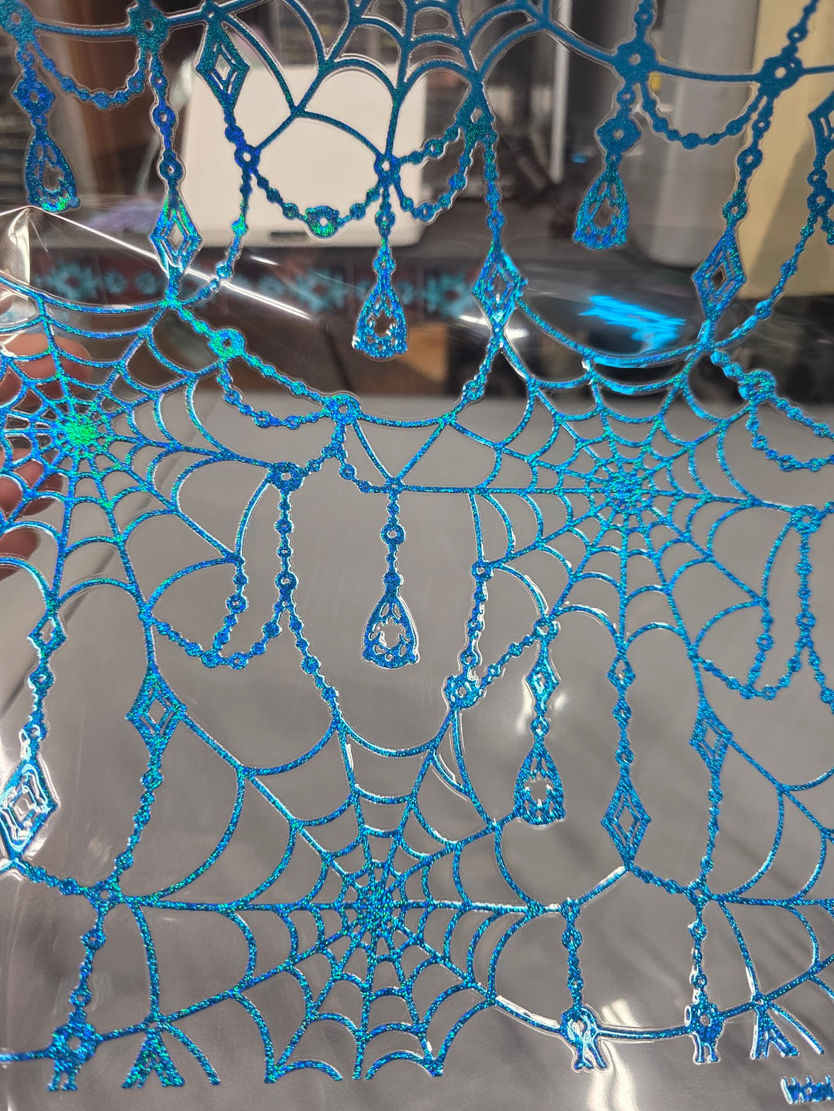 UVDTF Prism Blue Holographic Jeweled Spider Webs 11"x11"