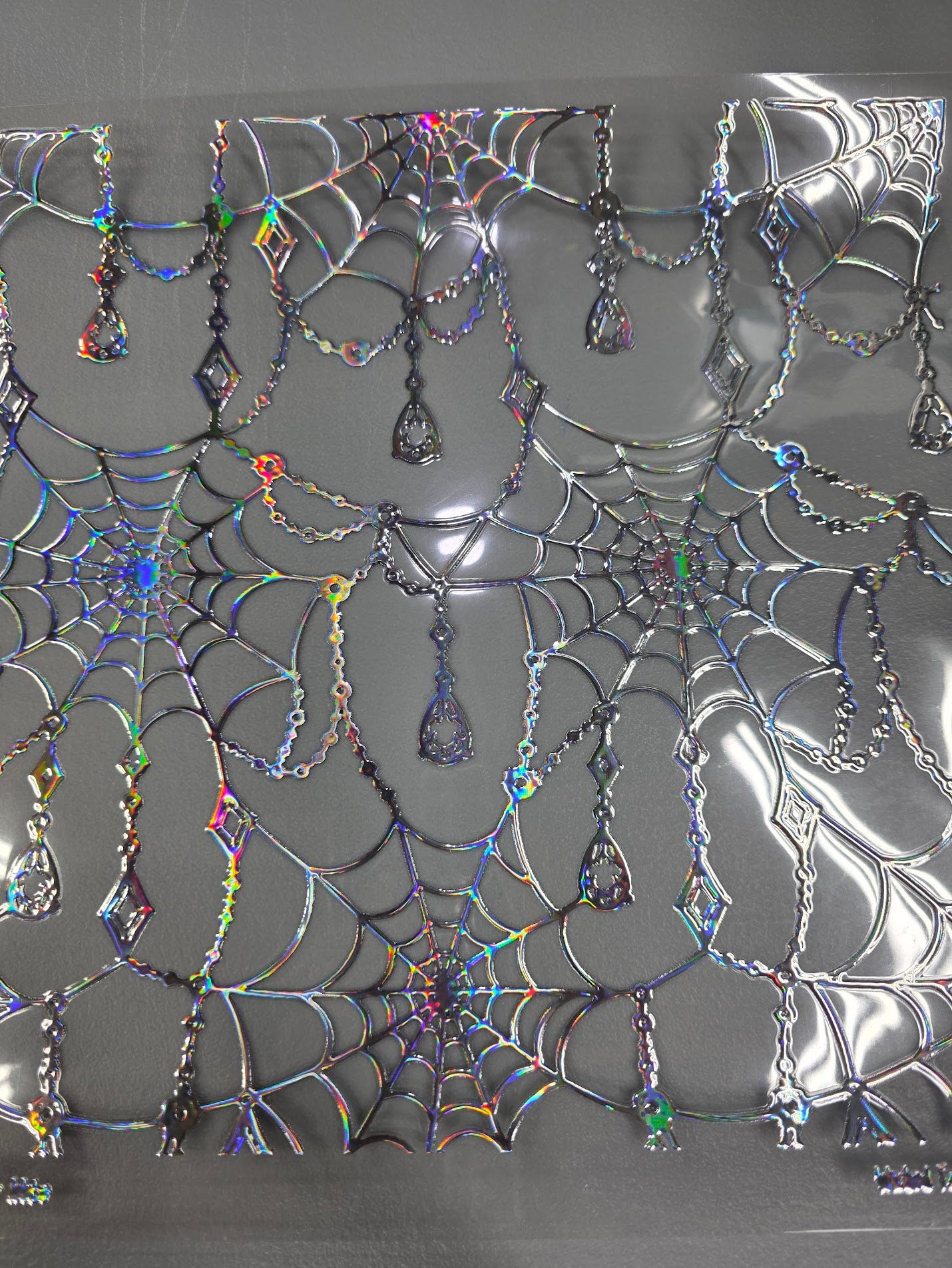UVDTF Laser Silver Holographic Jeweled Spider Webs 11"x11"