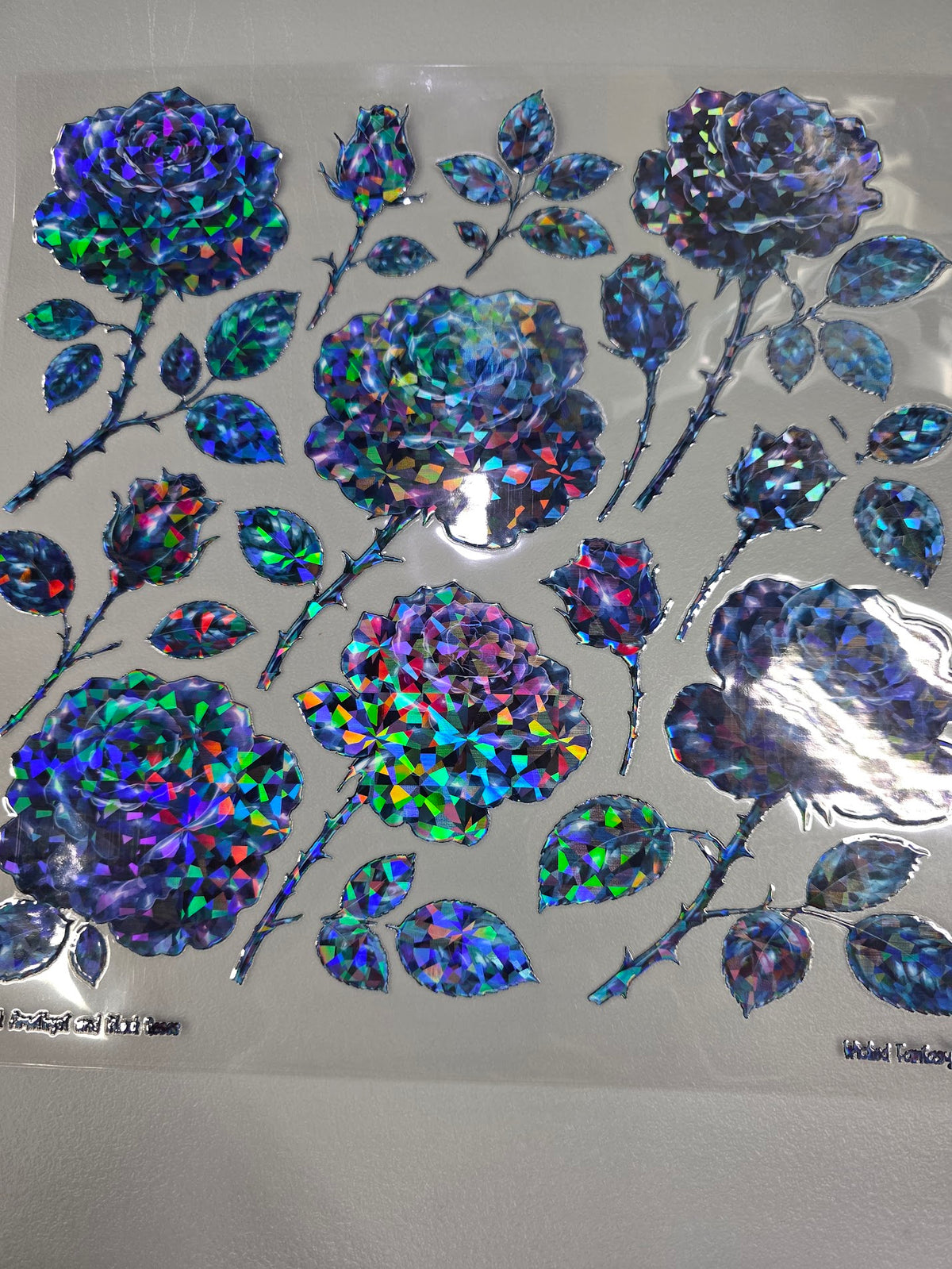 UVDTF Shattered Holographic Grey Roses 11"x11"