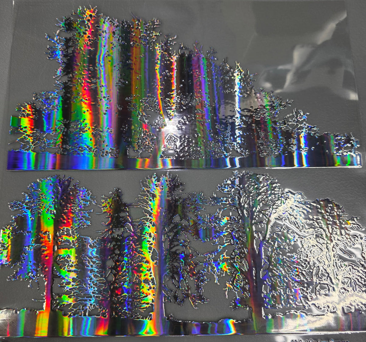 UVDTF Laser Silver Holographic Deciduous Tree Line Borders 11"x11"