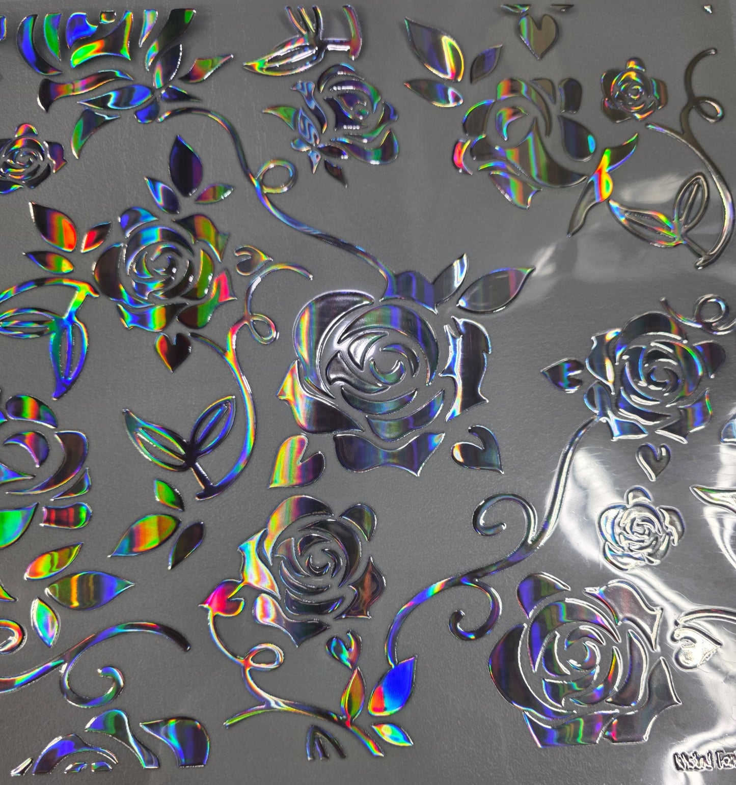 UVDTF Laser Silver Holographic Rose Vines 11x11"