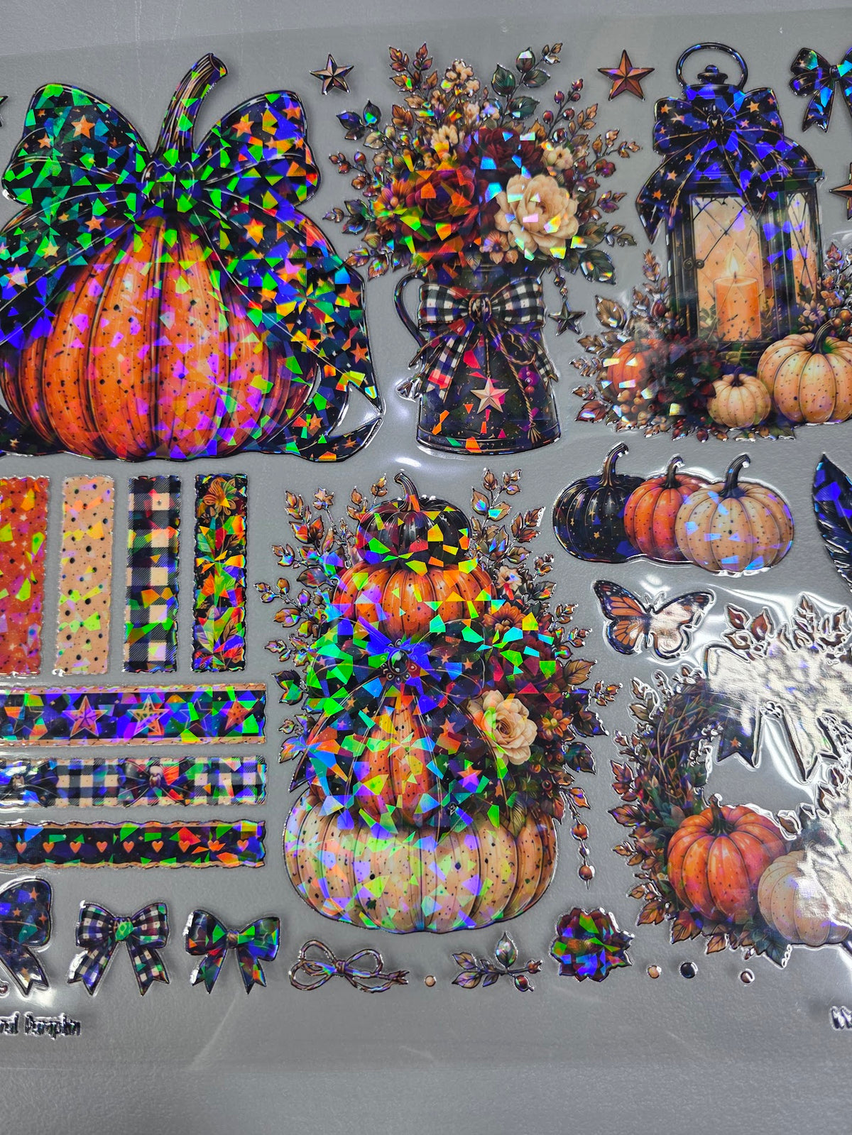 UVDTF Shattered Holographic Autumn Floral Pumpkin 11"x11"