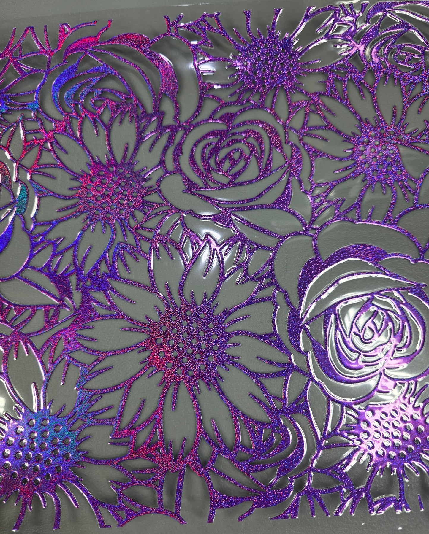 UVDTF Prism Purple Holographic Sunflowers and Roses Outlines 11x11"