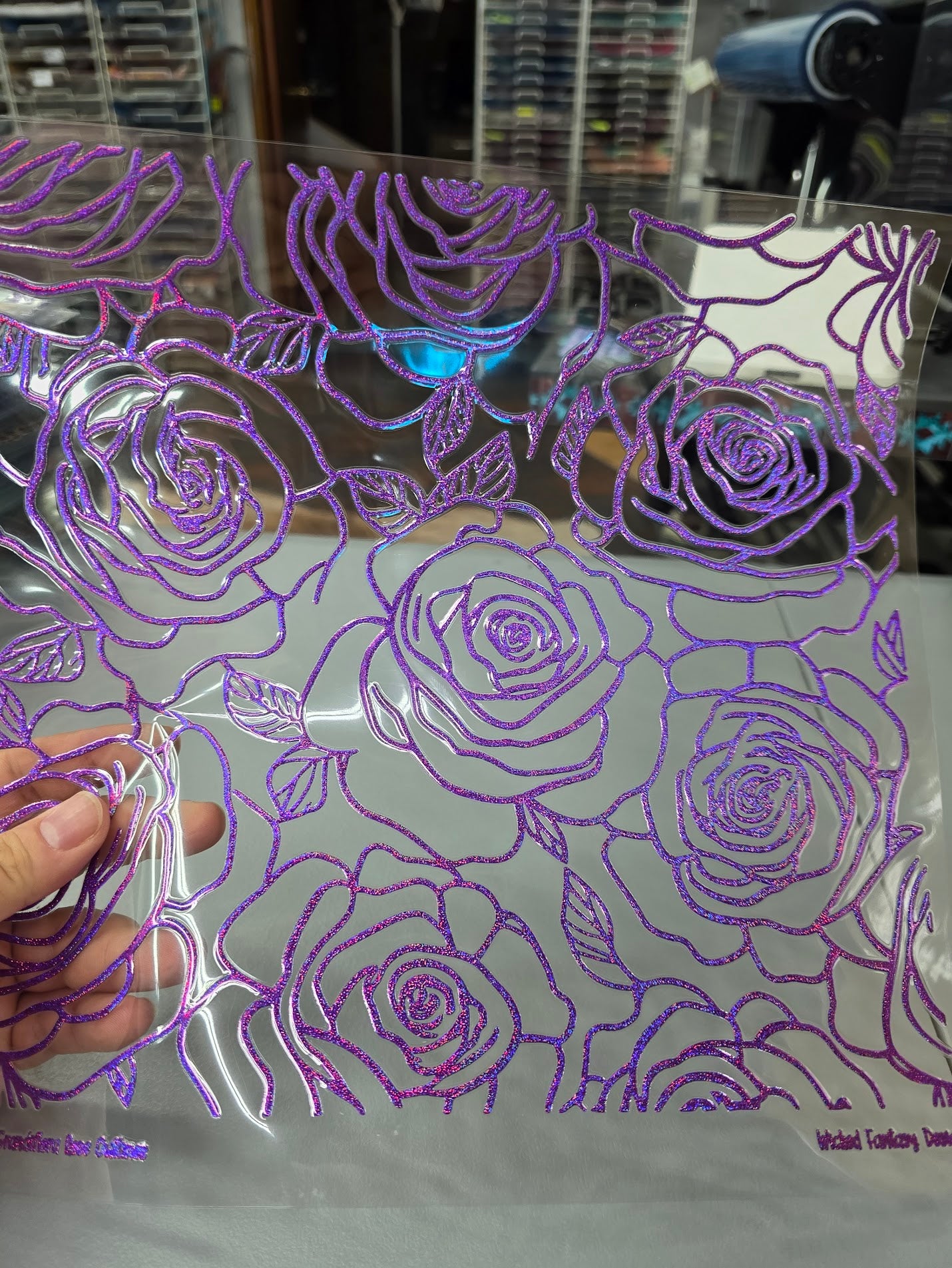 UVDTF Prism Purple Holographic Grandiflora Rose Outlines 11x11"
