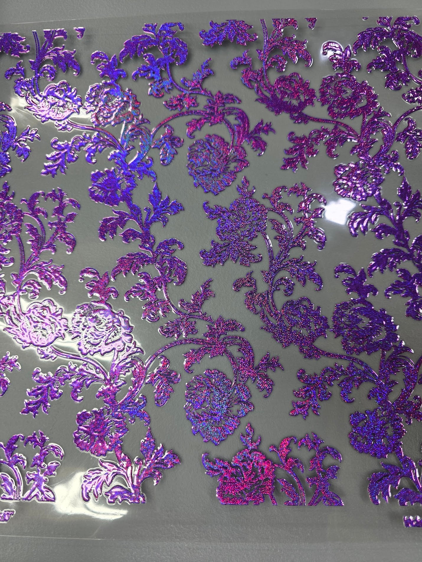 UVDTF Prism Purple Holographic Baroque Floral 11x11"