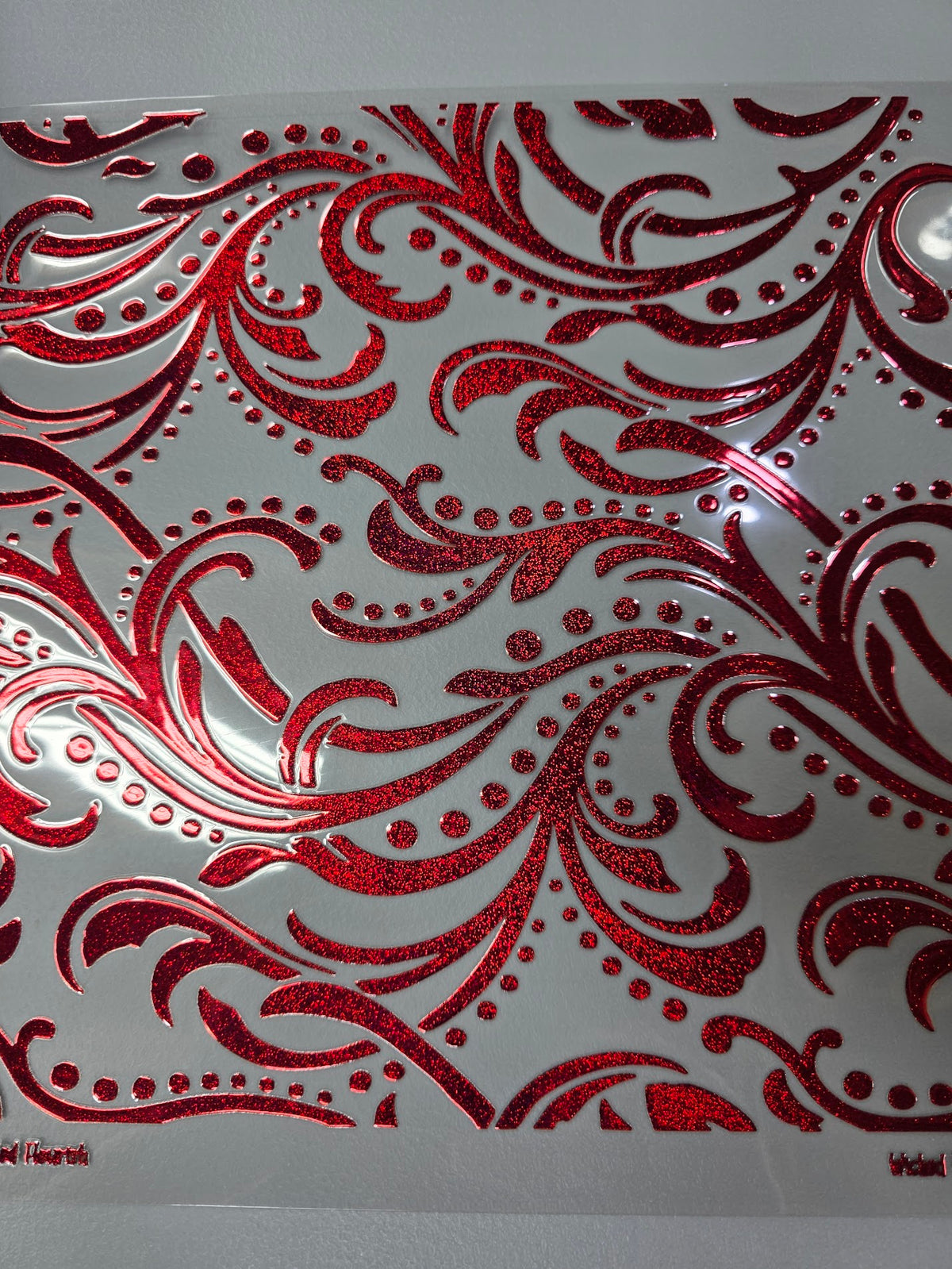 UVDTF Prism Red Metallic Large Tooled Flourish 11"x11"