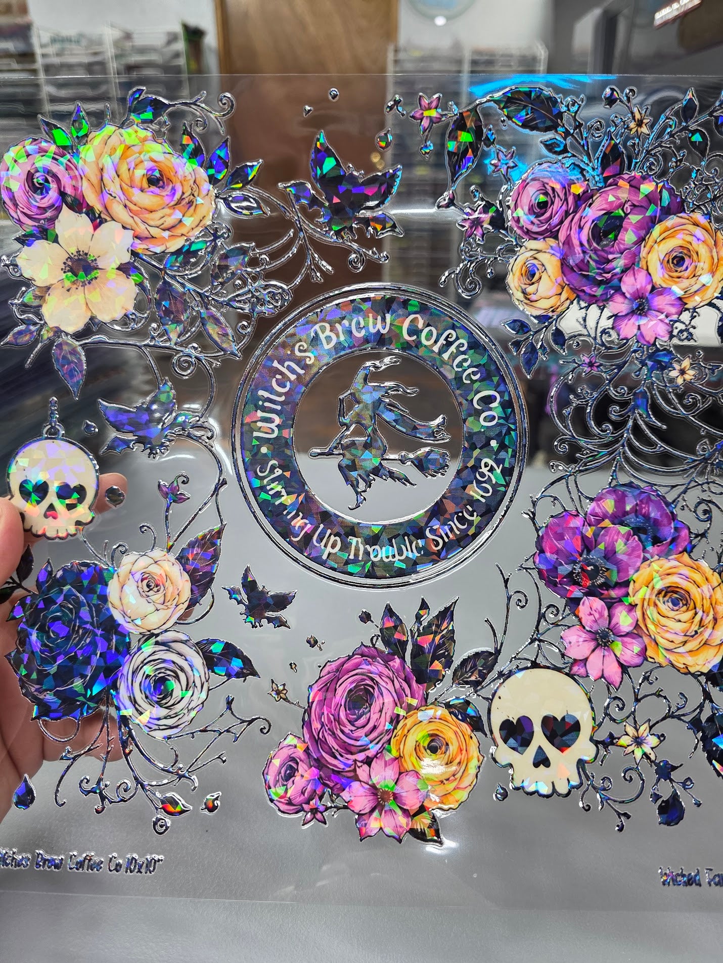 UVDTF Shattered Holographic Witches Brew Coffee 11"x11"