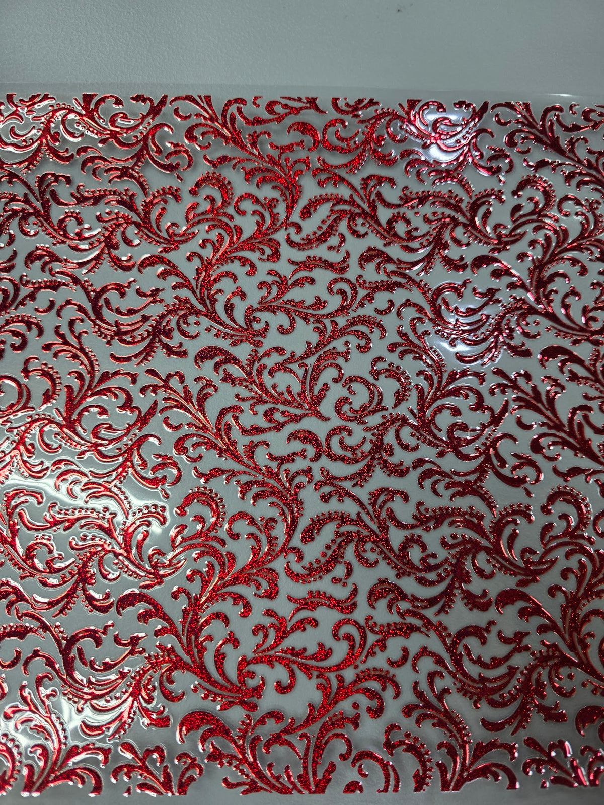 UVDTF Prism Red Metallic Small Tooled Flourish 11"x11"