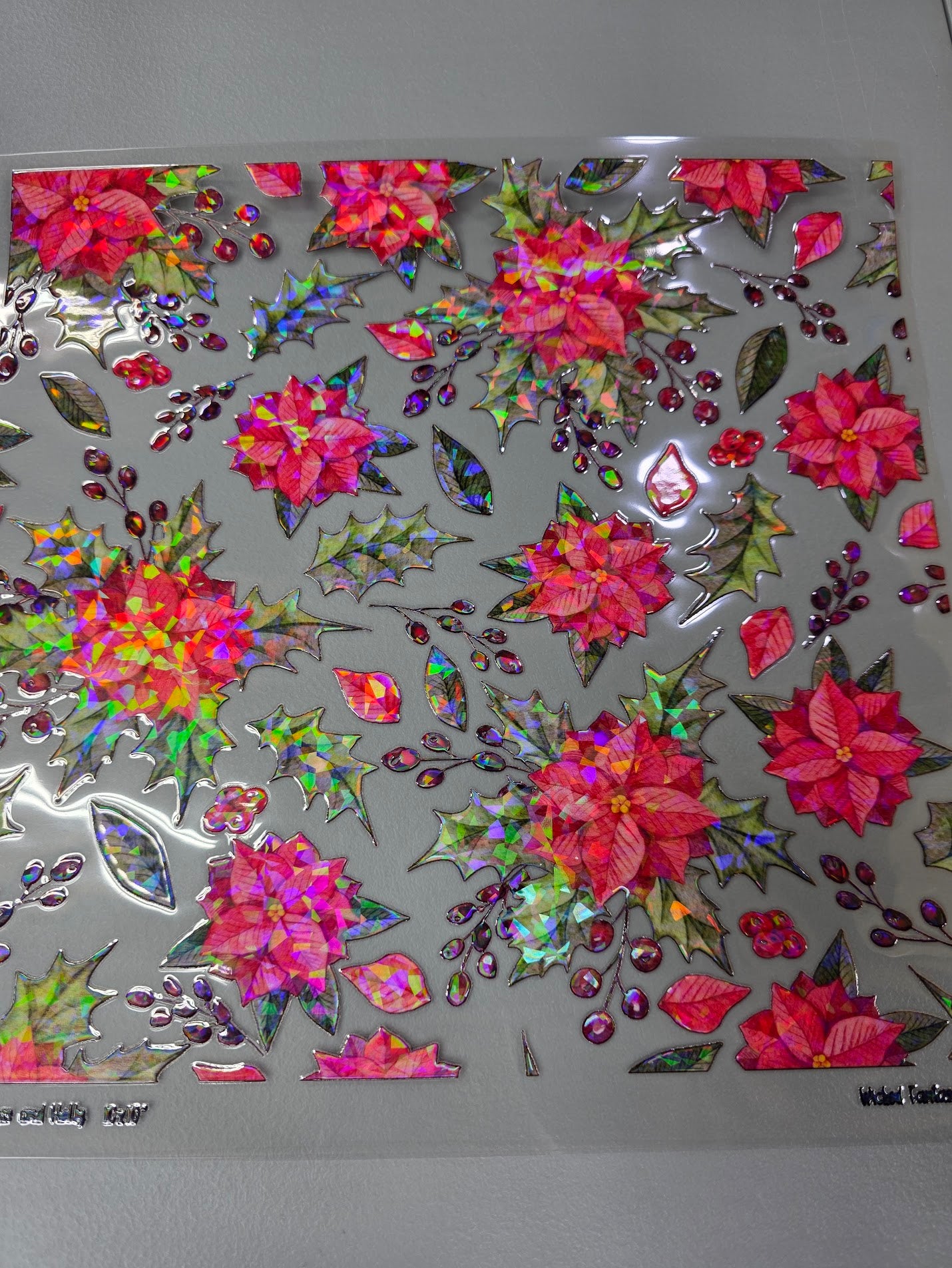 UVDTF Shattered Holographic Poinsettias 11x11"