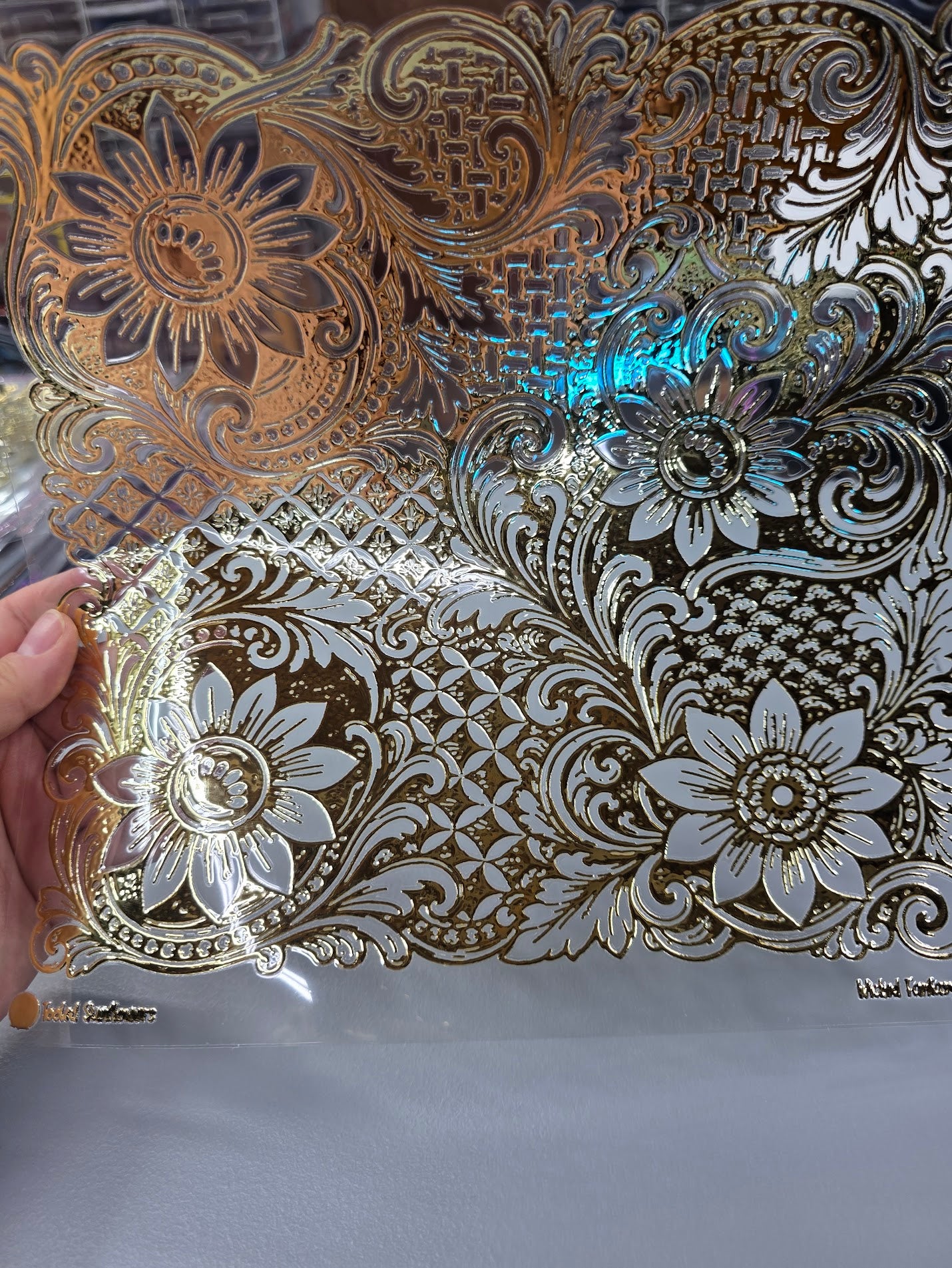 UVDTF Champagne Metallic Tooled Sunflowers 11"x11"