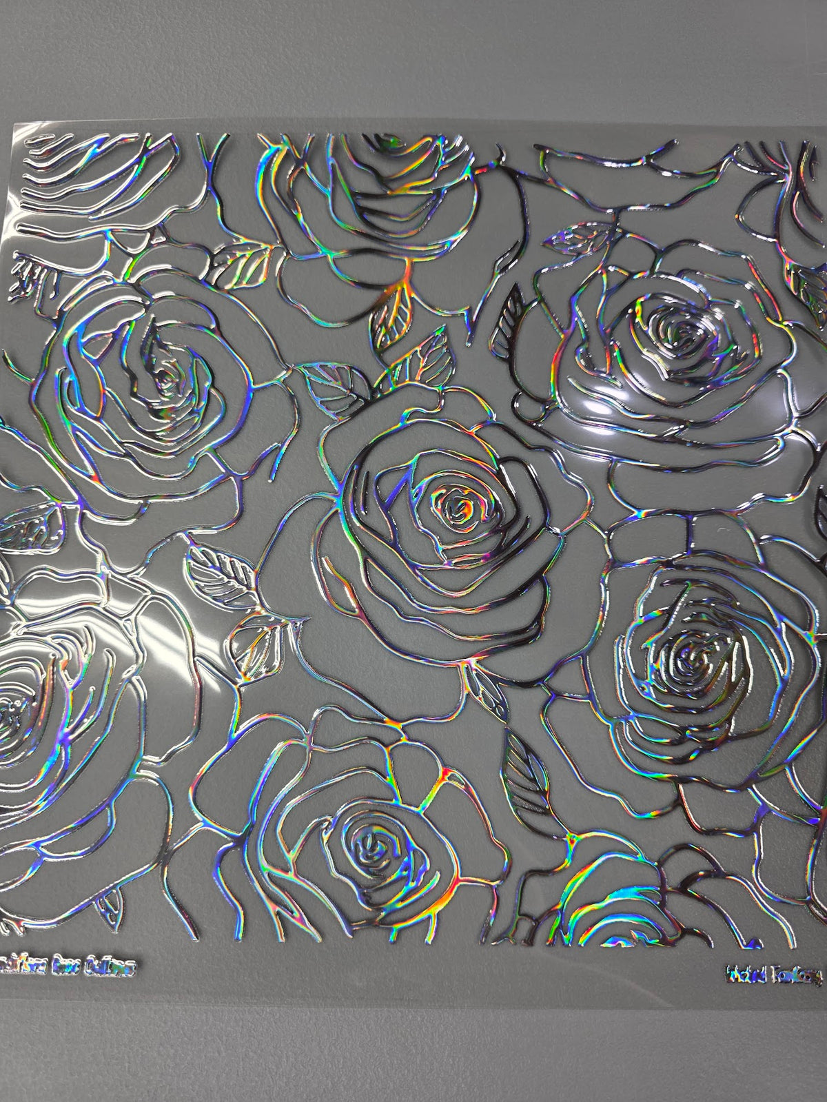 UVDTF Laser Silver Holographic Grandiflora Rose Outlines 11x11"