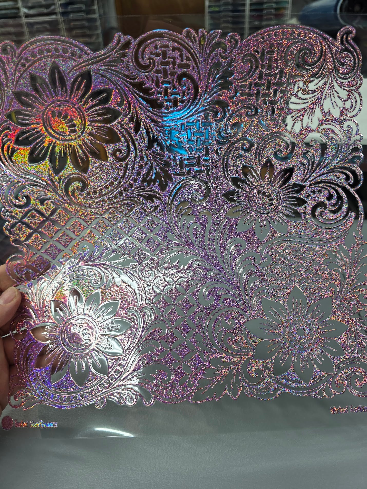 UVDTF Prism Rose Holographic Tooled Sunflowers 11"x11"