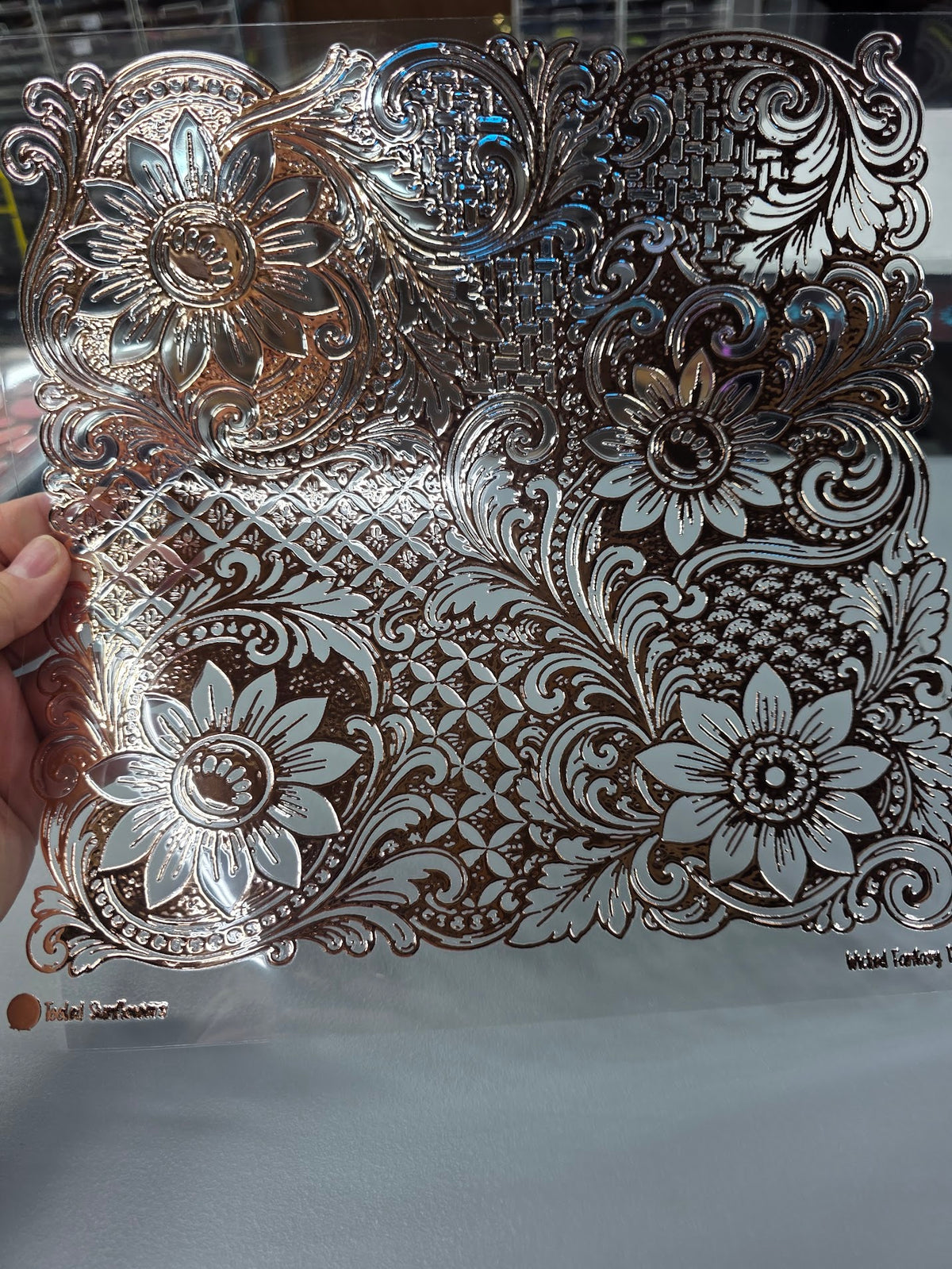 UVDTF Rose Gold Metallic Tooled Sunflowers 11"x11"