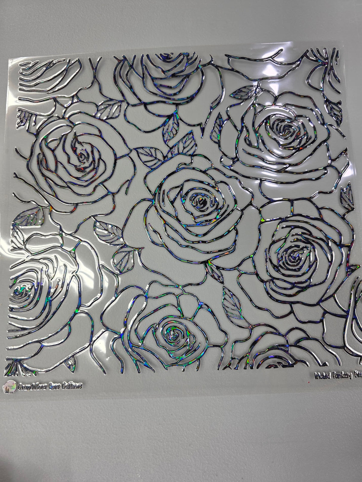 UVDTF Shattered Holographic Black Grandiflora Rose Outlines 11"x11"