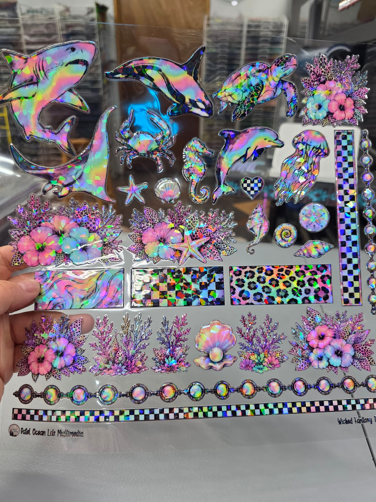 UVDTF Shattered Holographic Pastel Ocean Life 11"x11"