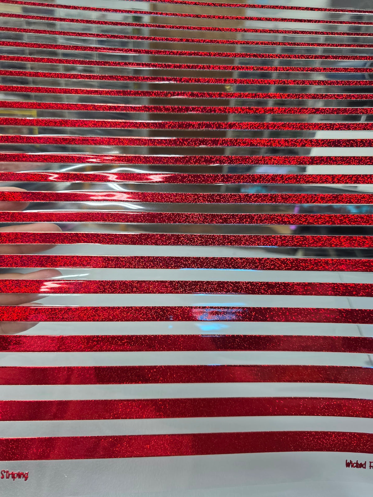 UVDTF Prism Red Metallic Increment Striping 11"x11"