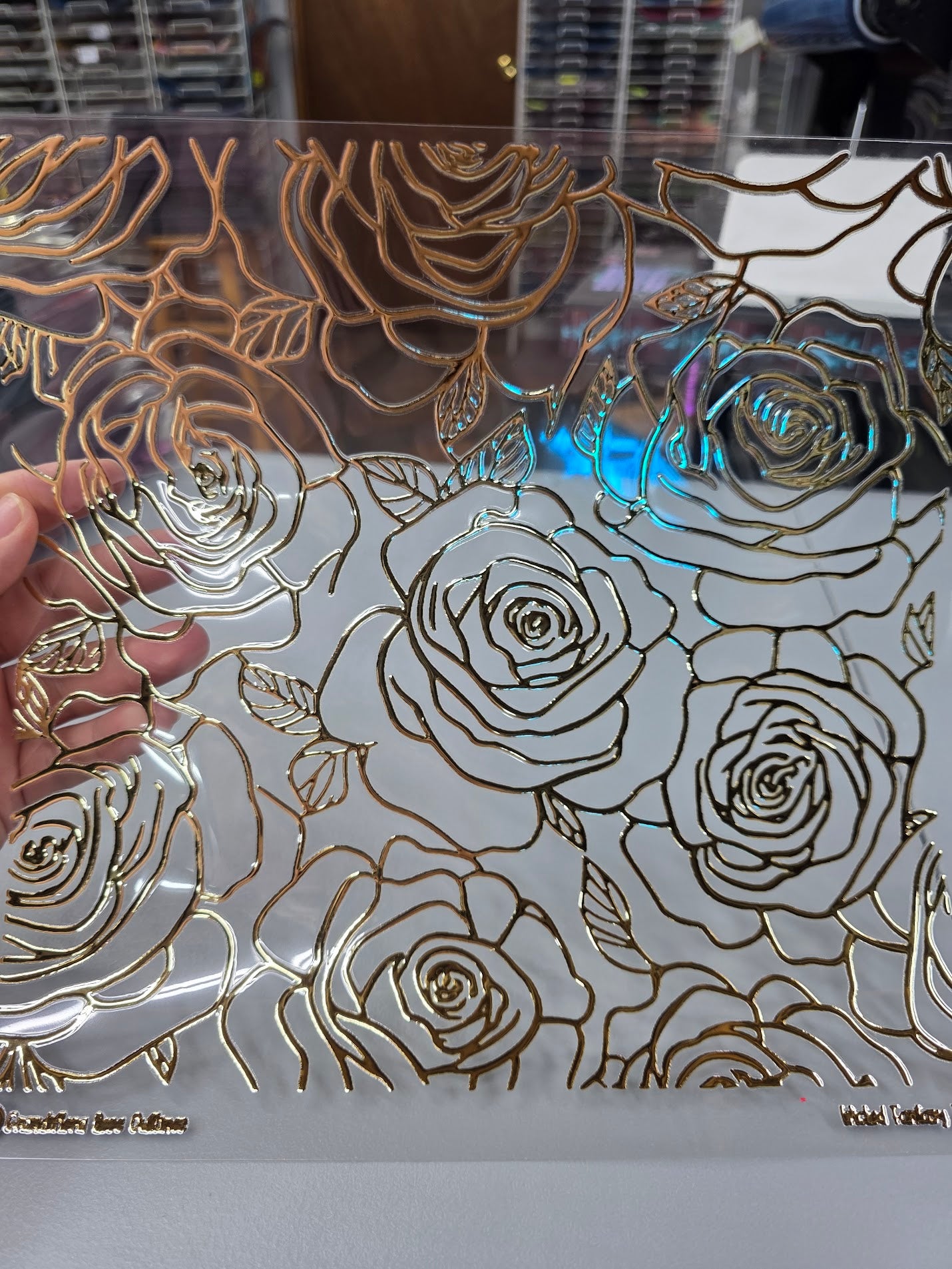 UVDTF Champagne Metallic Grandiflora Rose Outlines 11"x11"