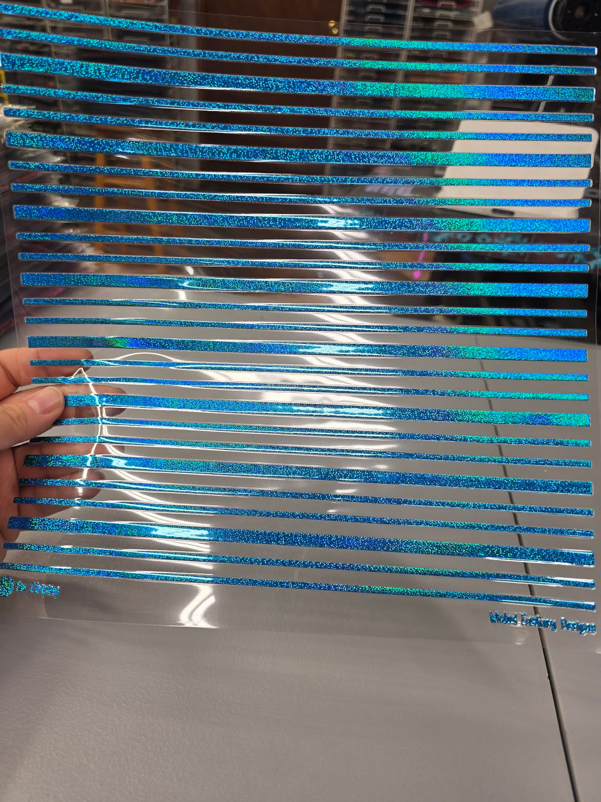 UVDTF Prism Blue Holographic Pin Stripes 11"x11"