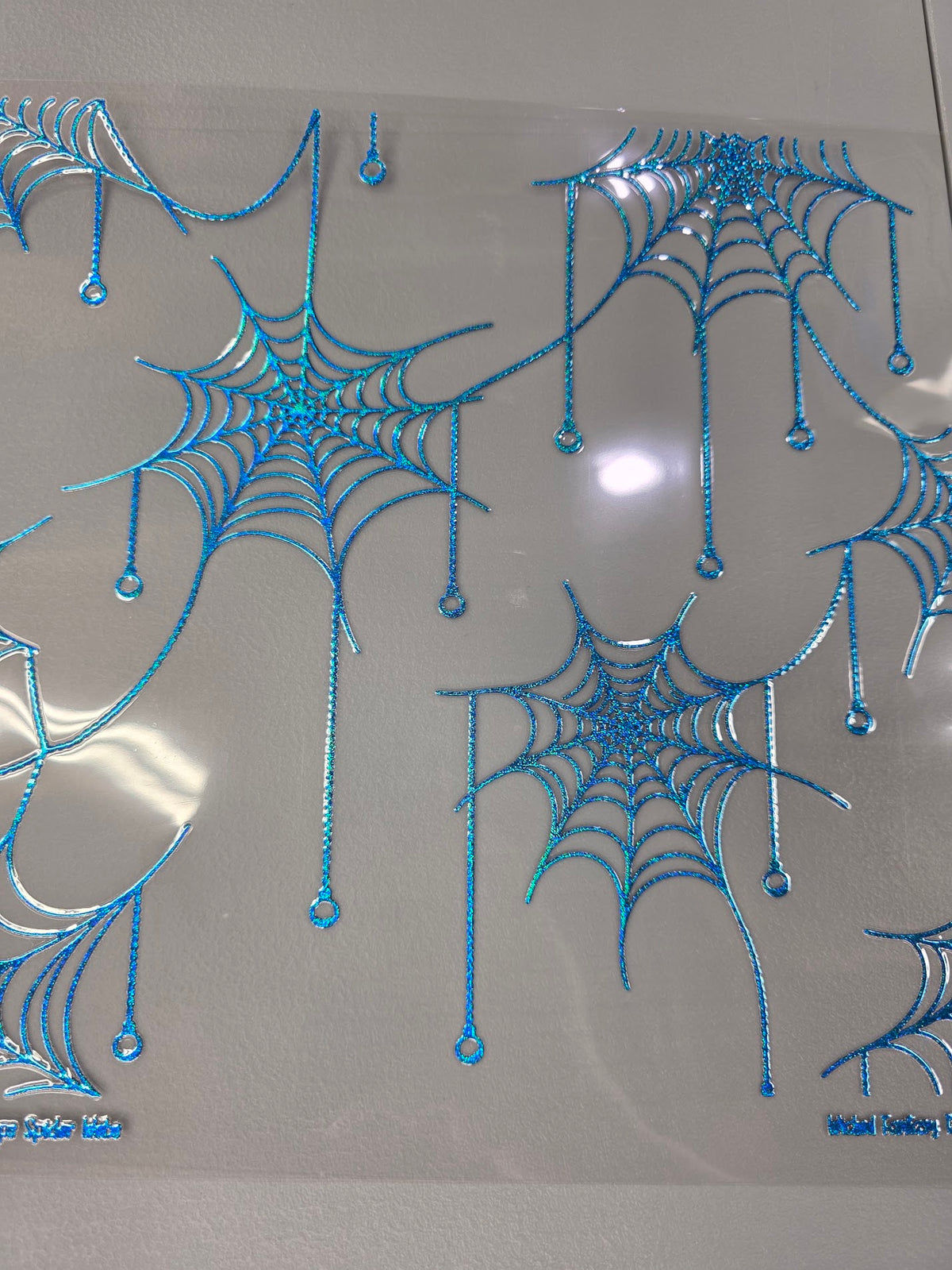 UVDTF Prism Blue Holographic Pearl Drops Spider Webs 11"x11"