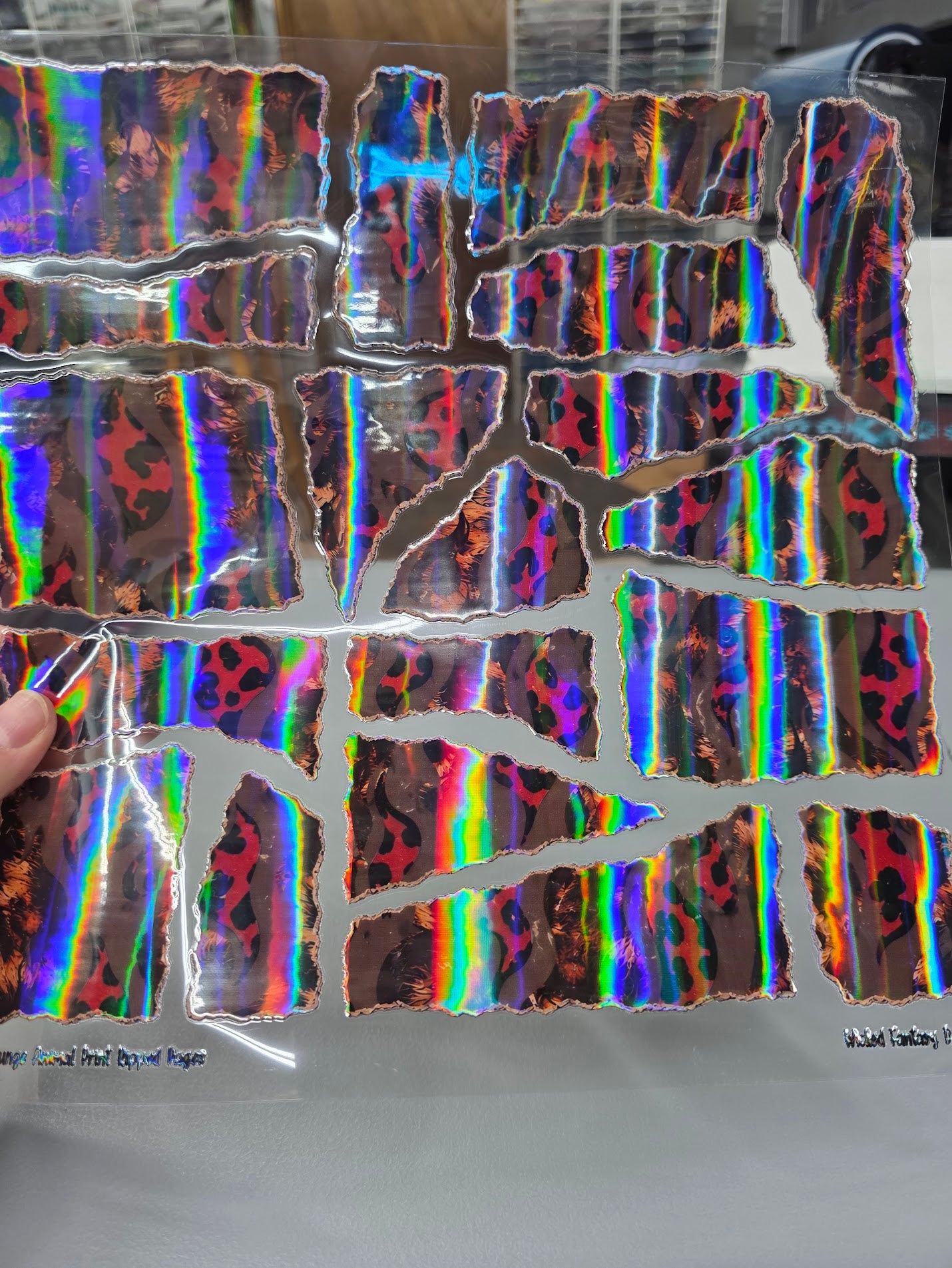 UVDTF Laser Holographic Grunge Leopard Print Ripped Pages 11"x11"