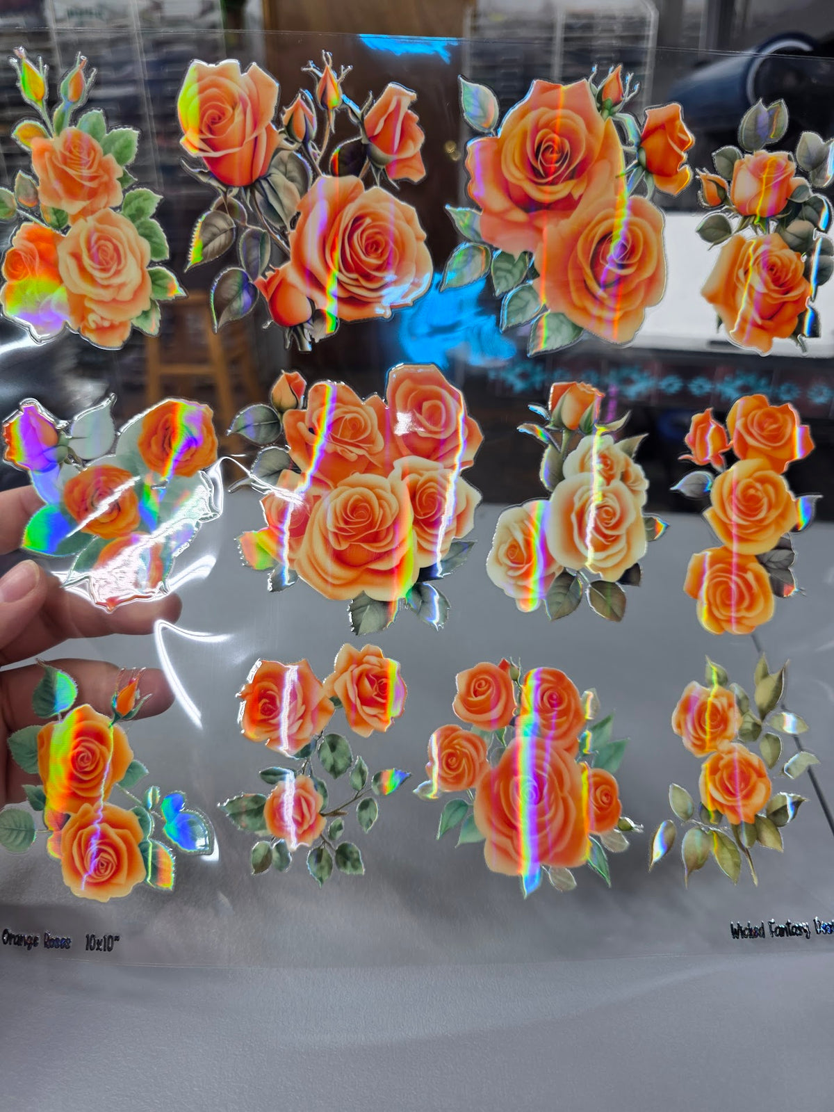 UVDTF Laser Holographic Orange Roses 11"x11"
