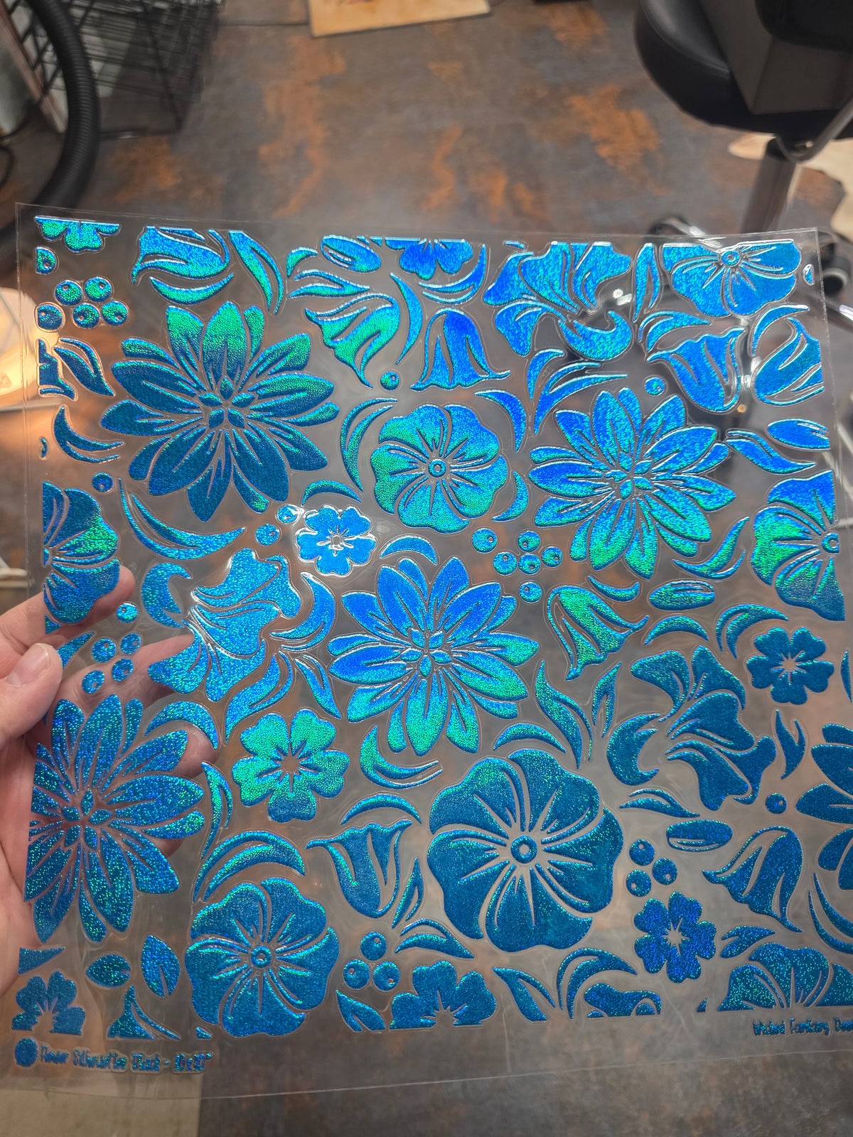 UVDTF Prism Blue Holographic Petunia 11"x11"