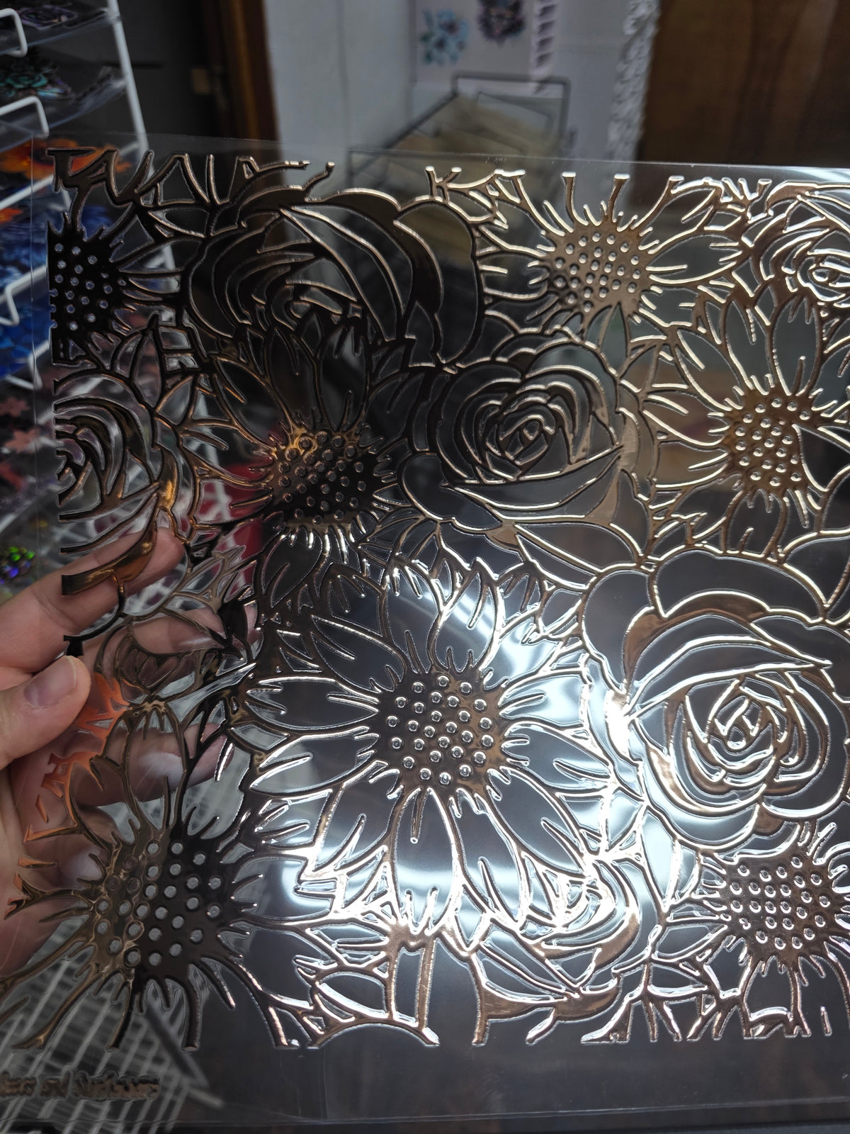 UVDTF Rose Gold Metallic Sunflowers and Roses 11"x11"