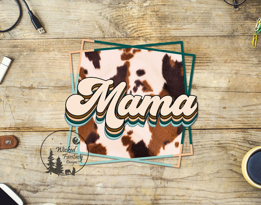 UVDTF Decal Mama Vintage Retro Rustic Western Cowhide Turquoise 1pc
