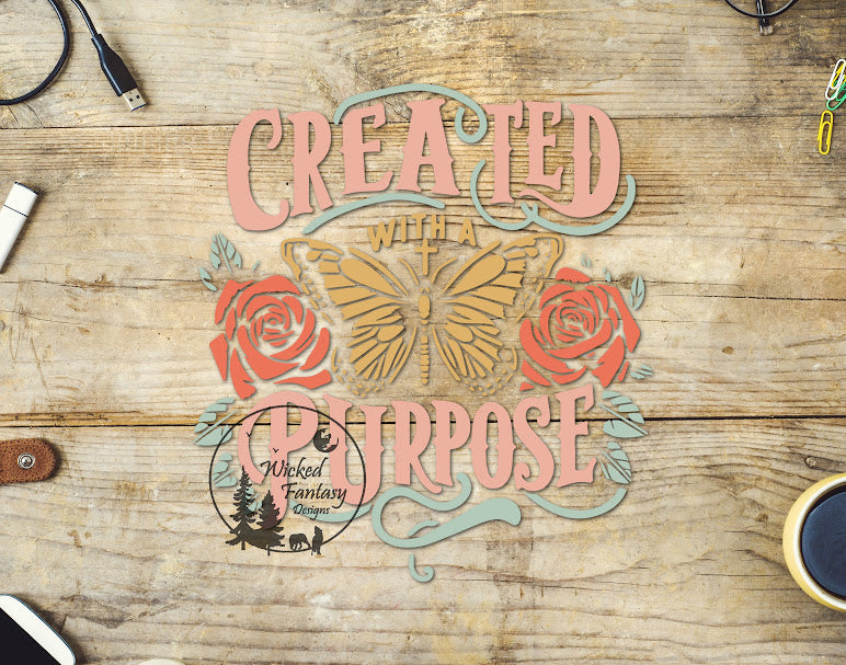 UVDTF Religious Created With A Purpose Pastel Roses Butterfly 1pc