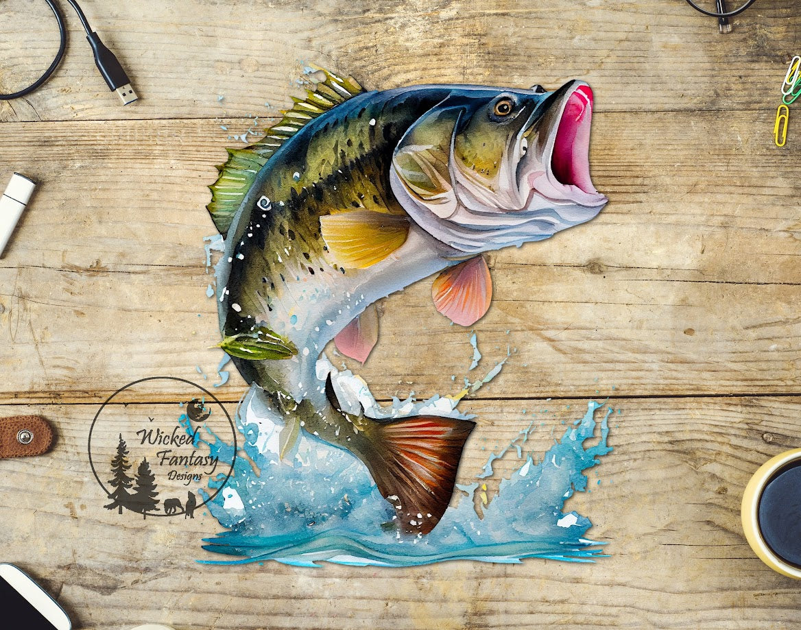 UVDTF Big Bass Flying Out the Water 1pc