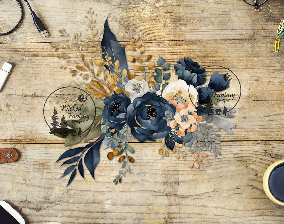 UVDTF Blue White Peach Colored Flowers 1pc – Wicked Fantasy Designs