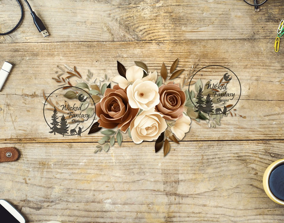 UVDTF Tan and Ivory Flower Bouquet Arrangement 1pc