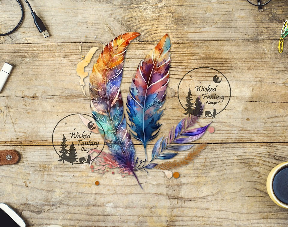 UVDTF Blue Purple Yellow Colored Feathers 1pc