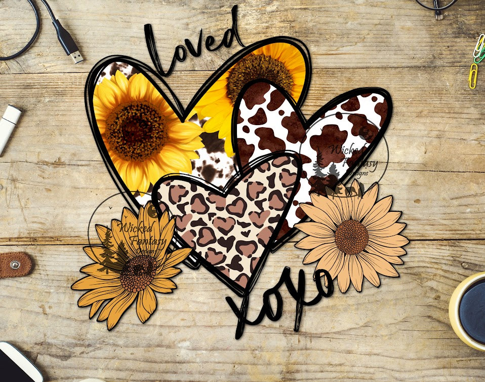 UVDTF Loved xoxo Sunflowers Cowhide Leopard Print Hearts 1pc