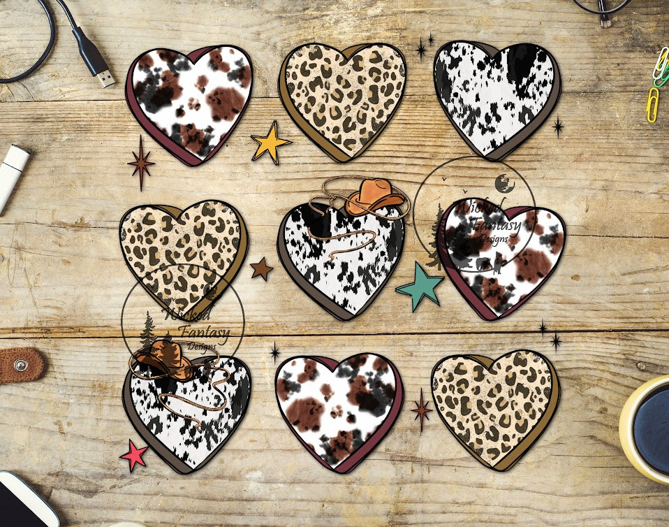 UVDTF Cowboy Hat Lasso Stars Cowhide Leopard Print 3D Hearts Tumbler Element 1pc