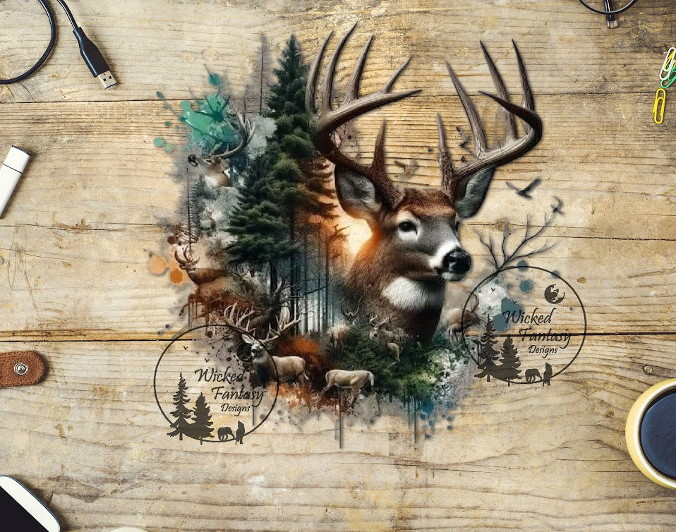 UVDTF Wilderness Woods Deer Birds Sunrise 1pc