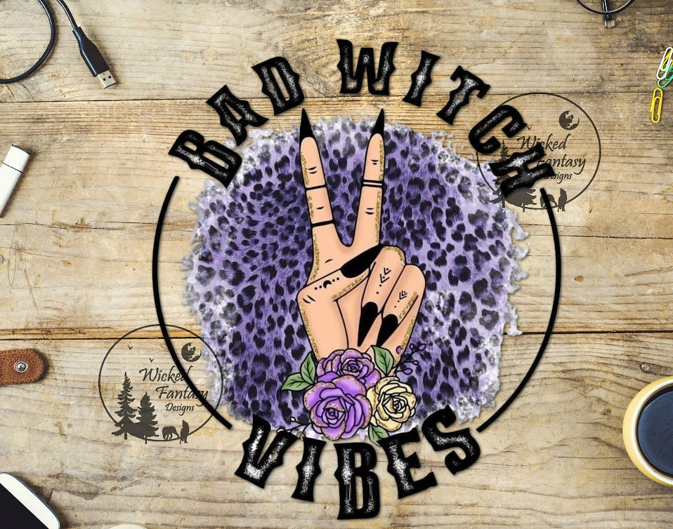 UVDTF Bad Witch Vibes Peace Sign Purple Leopard Print 1pc