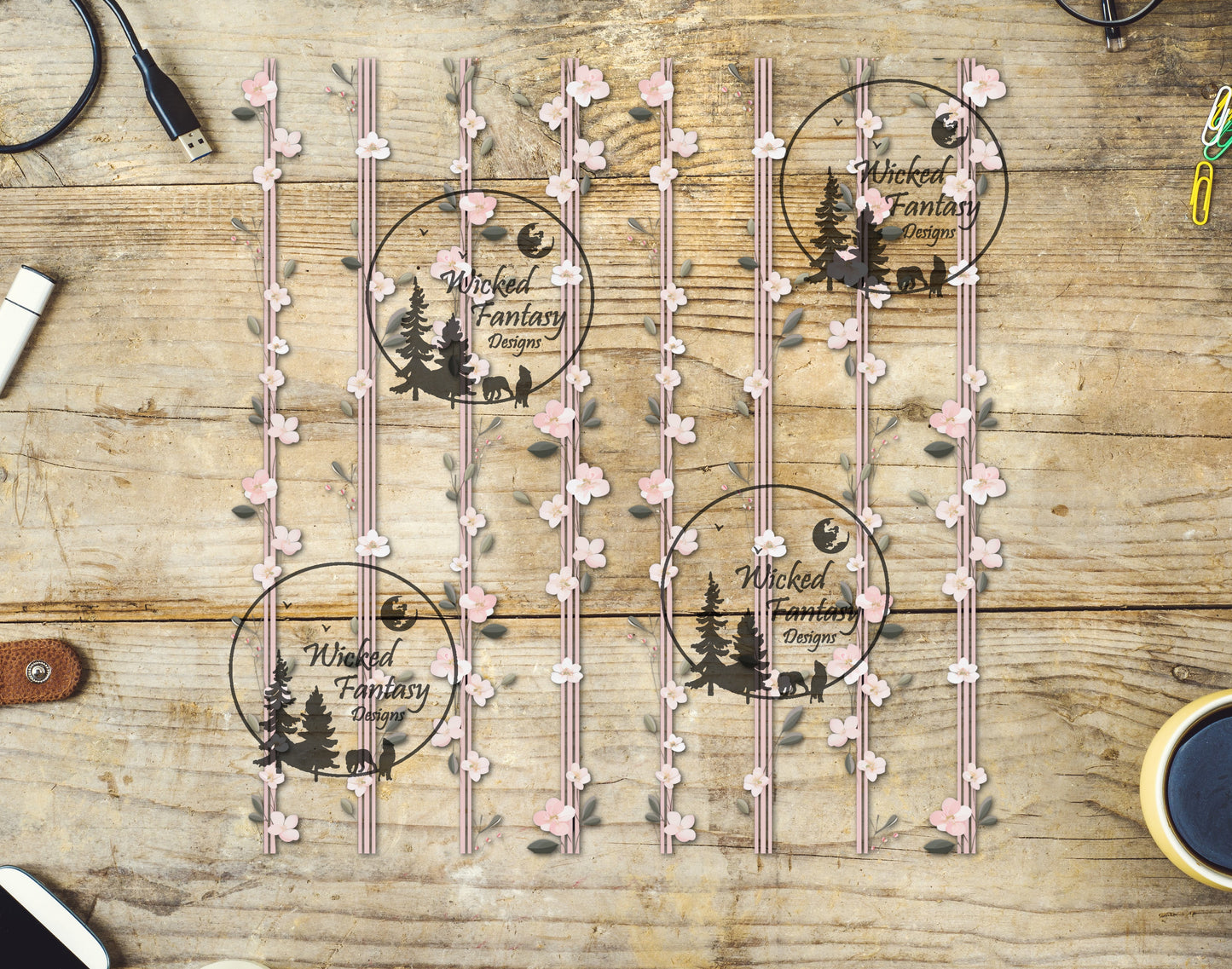UVDTF Decal Cherry Blossom Flower Stripes 1pc Tumbler Element