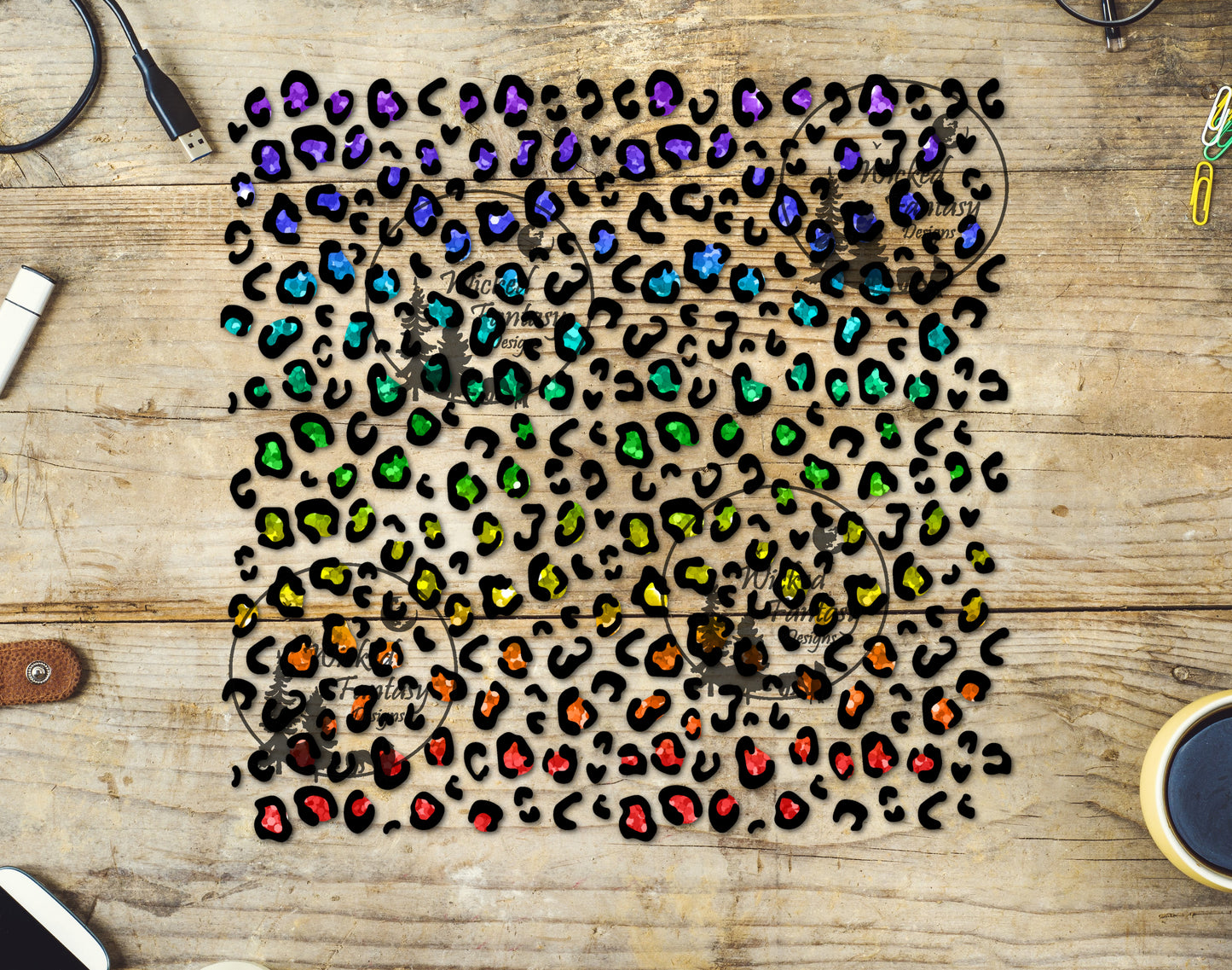 UVDTF Decal Leopard Print Rainbow 1pc Tumbler Element