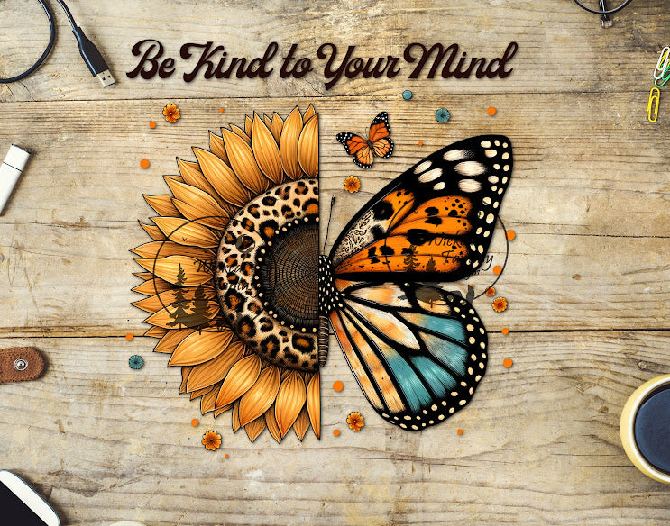 UVDTF Be Kind to Your Mind Sunflower and Butterfly