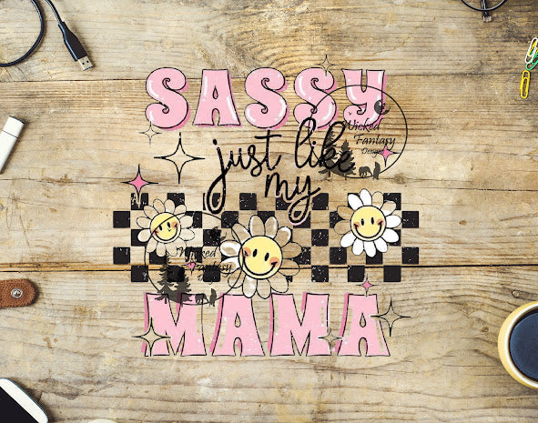 UVDTF Sassy just like my mama cute pink stars flowers 1pc