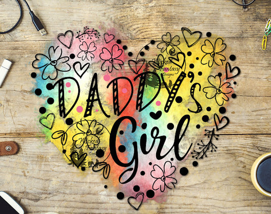 UVDTF Daddy's Girl Watercolor Rainbow Flowers Heart 1pc