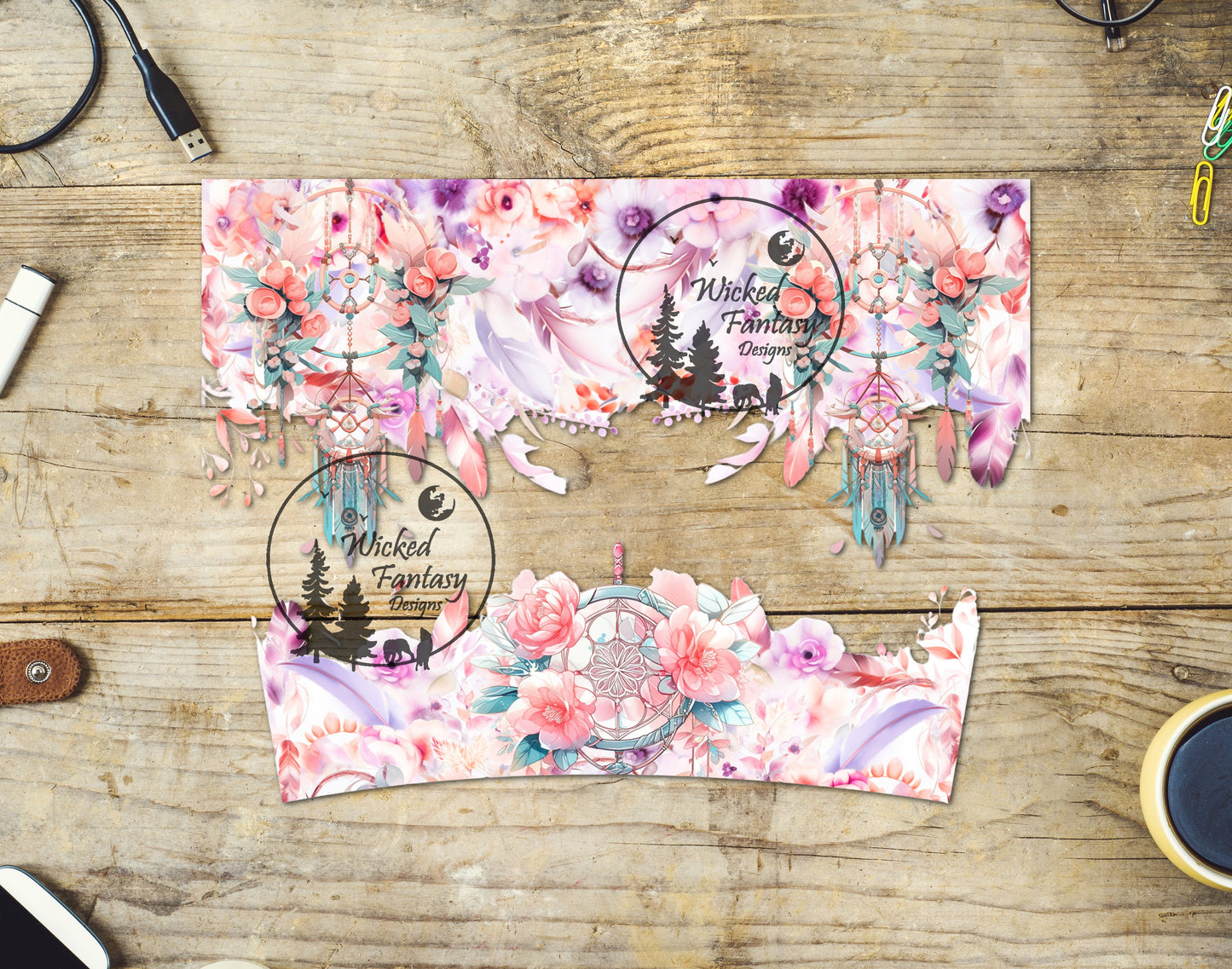 UVDTF Element 40oz Tumbler Wrap Dreamcatcher Boho Flowers and Feathers