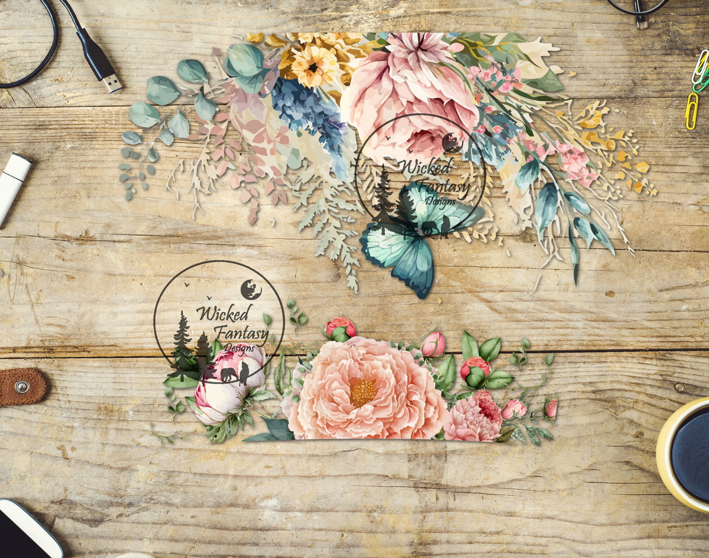 UVDTF Butterfly Boho Flowers Tumbler Element 16oz 40oz Wrap