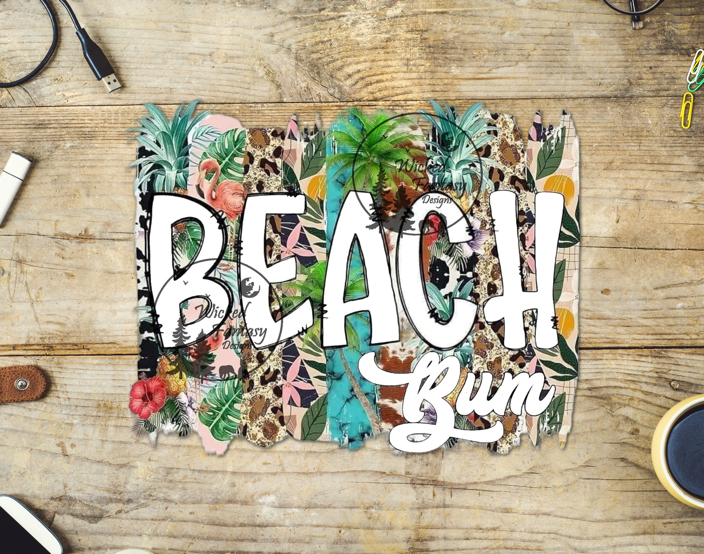 UVDTF Decal Beach Bum Tropical Leopard Print