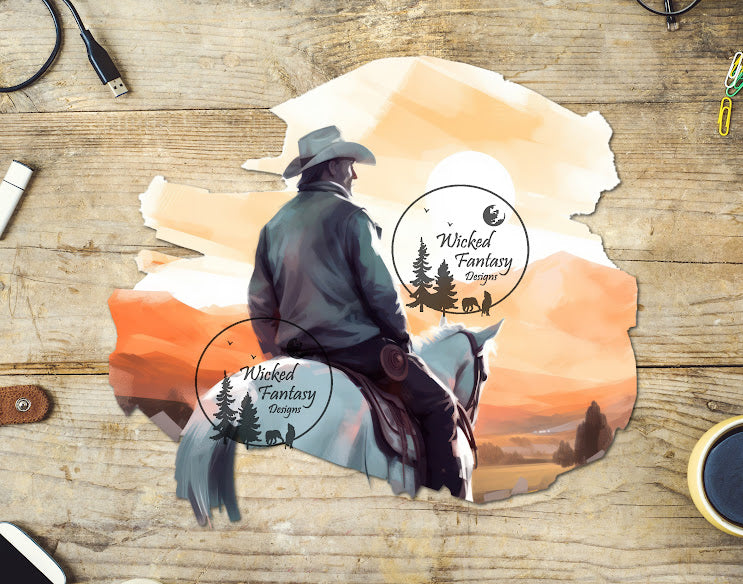 UVDTF Sunset Cowboy and Grey Horse