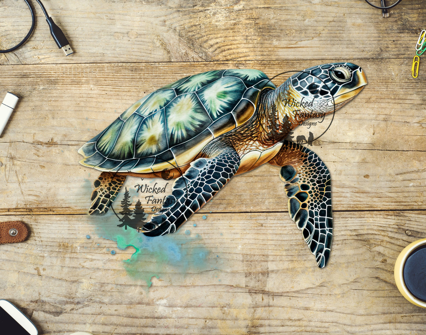 UVDTF Decal Sea Turtle splash of teal