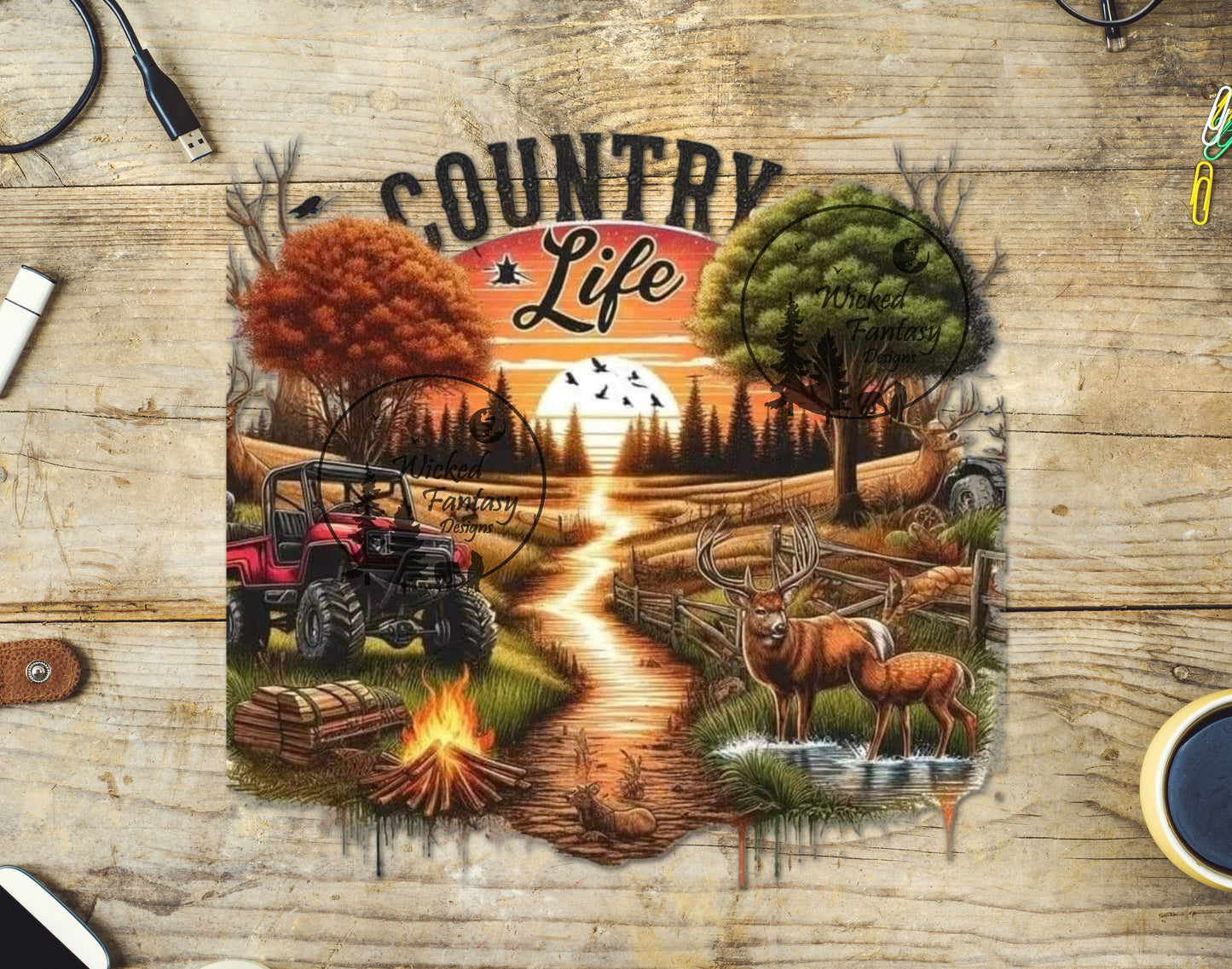 UVDTF Decal Country Life UTV SXS Campfire Outdoor Scene