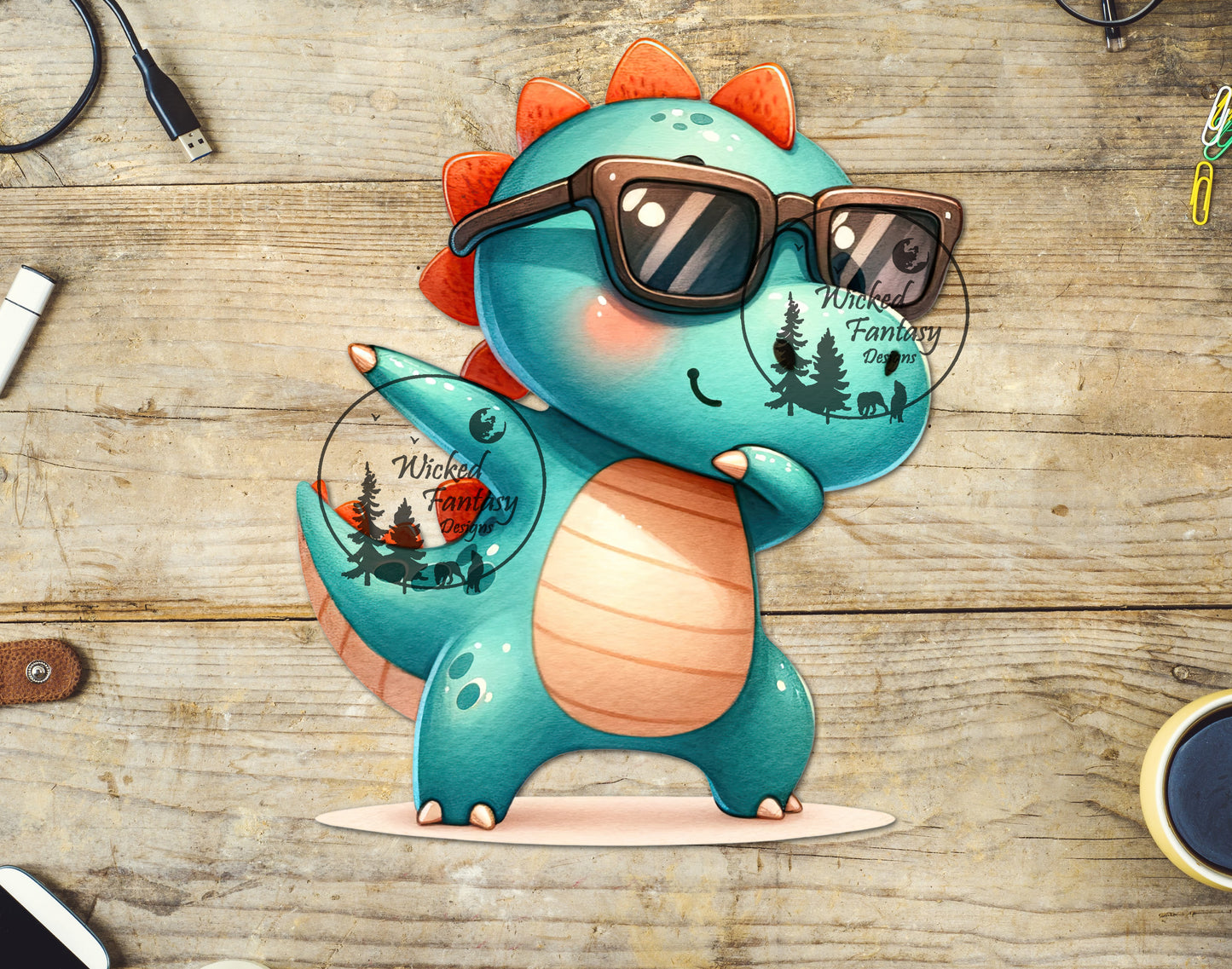 UVDTF Decal Cartoon Dinosaur Dabbing with Sun Glasses