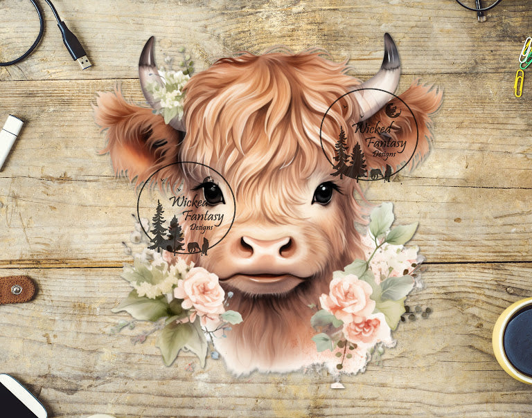 UVDTF Highland Calf with Blush Flowers